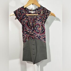 Les Petites Paris “Gilet Blueberry” Silk Printed Blouse (FR 36 / US S)